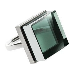 White Gold Ring with Green Quartz Featured in Vogue