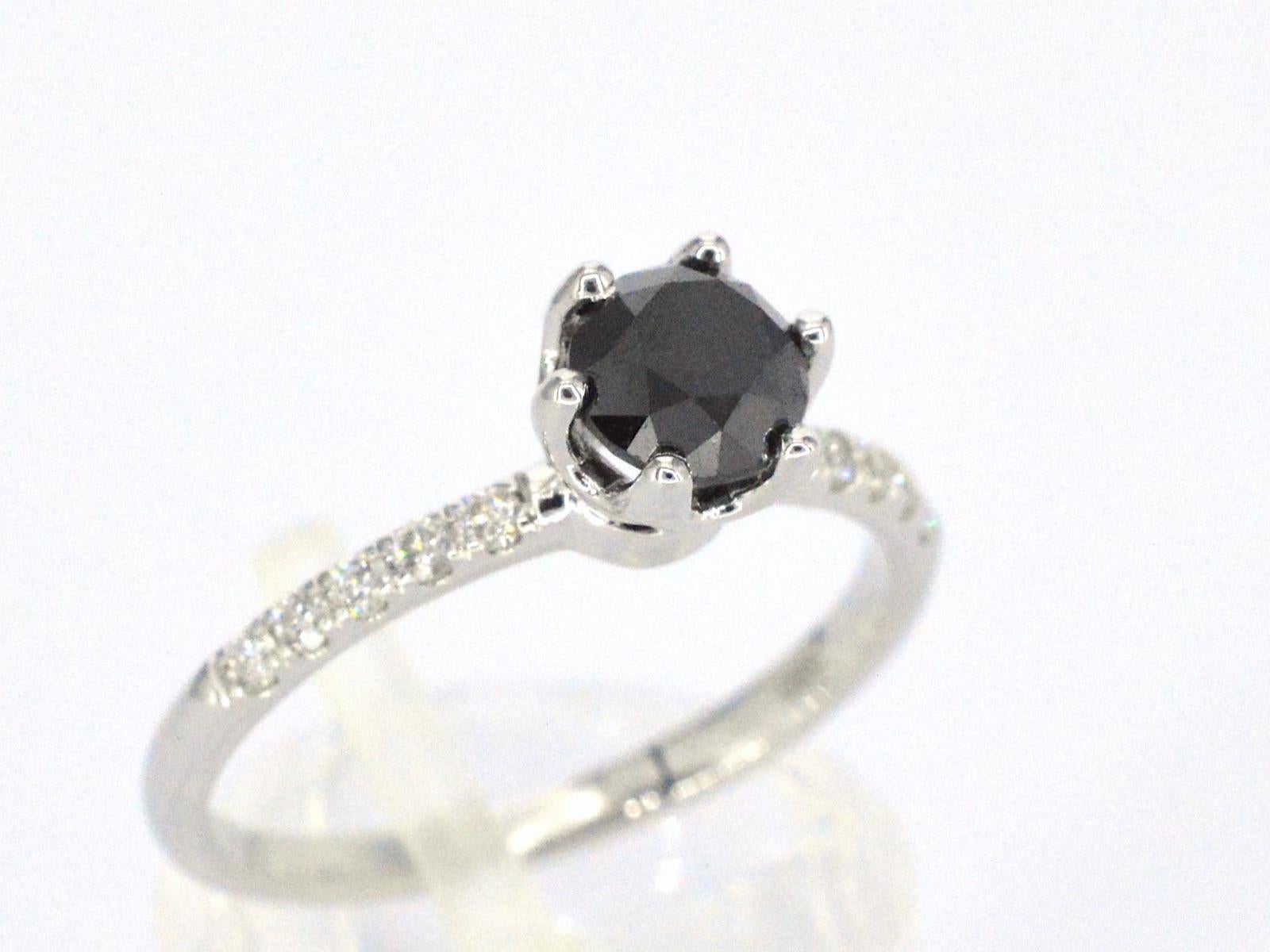Women's White Gold Ring with One Brilliant Cut Black Diamond and White Diamonds For Sale