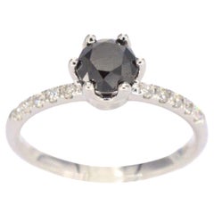 White Gold Ring with One Brilliant Cut Black Diamond and White Diamonds