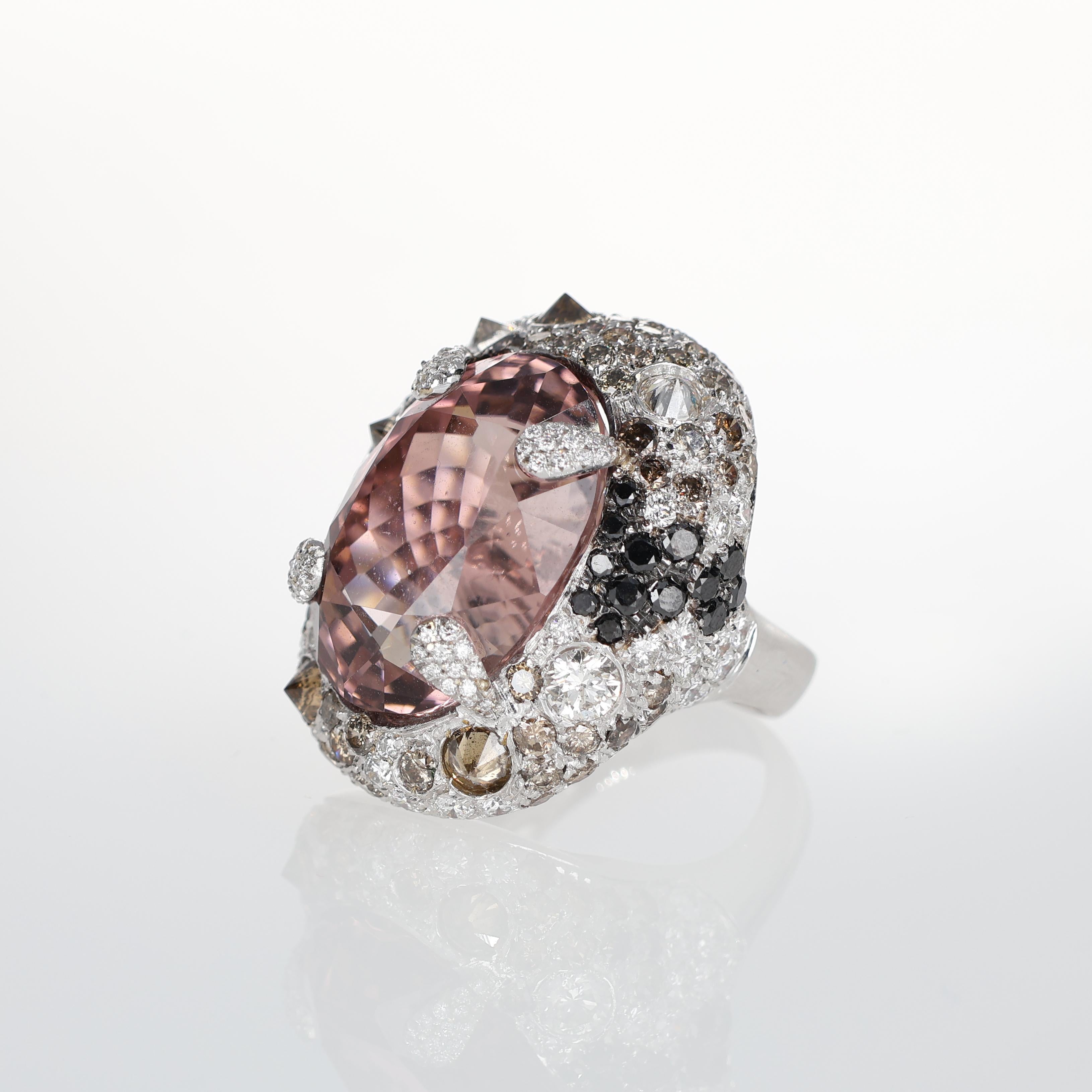 Brilliant Cut White Gold Ring with Oval-Cut Topaz and Diamond Pavé For Sale