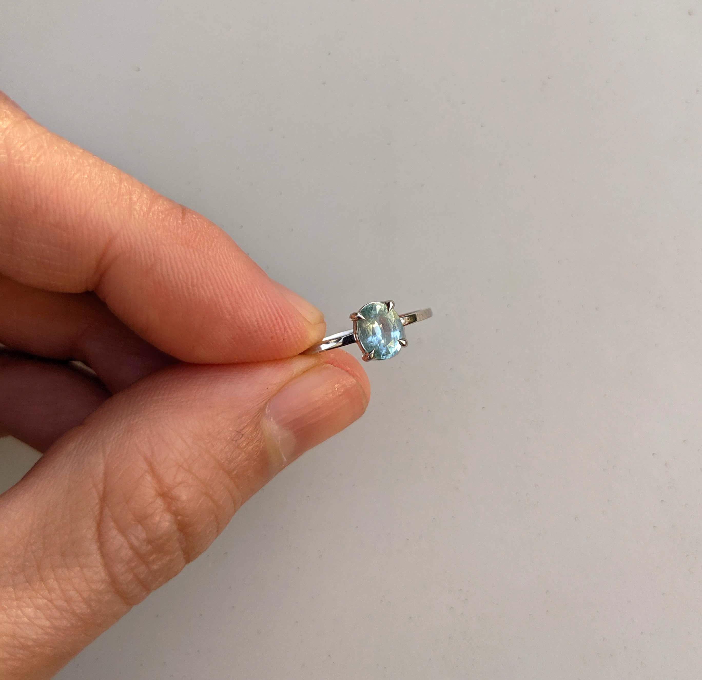 White Gold Engagement Ring with Oval Paraiba Tourmaline For Sale 2