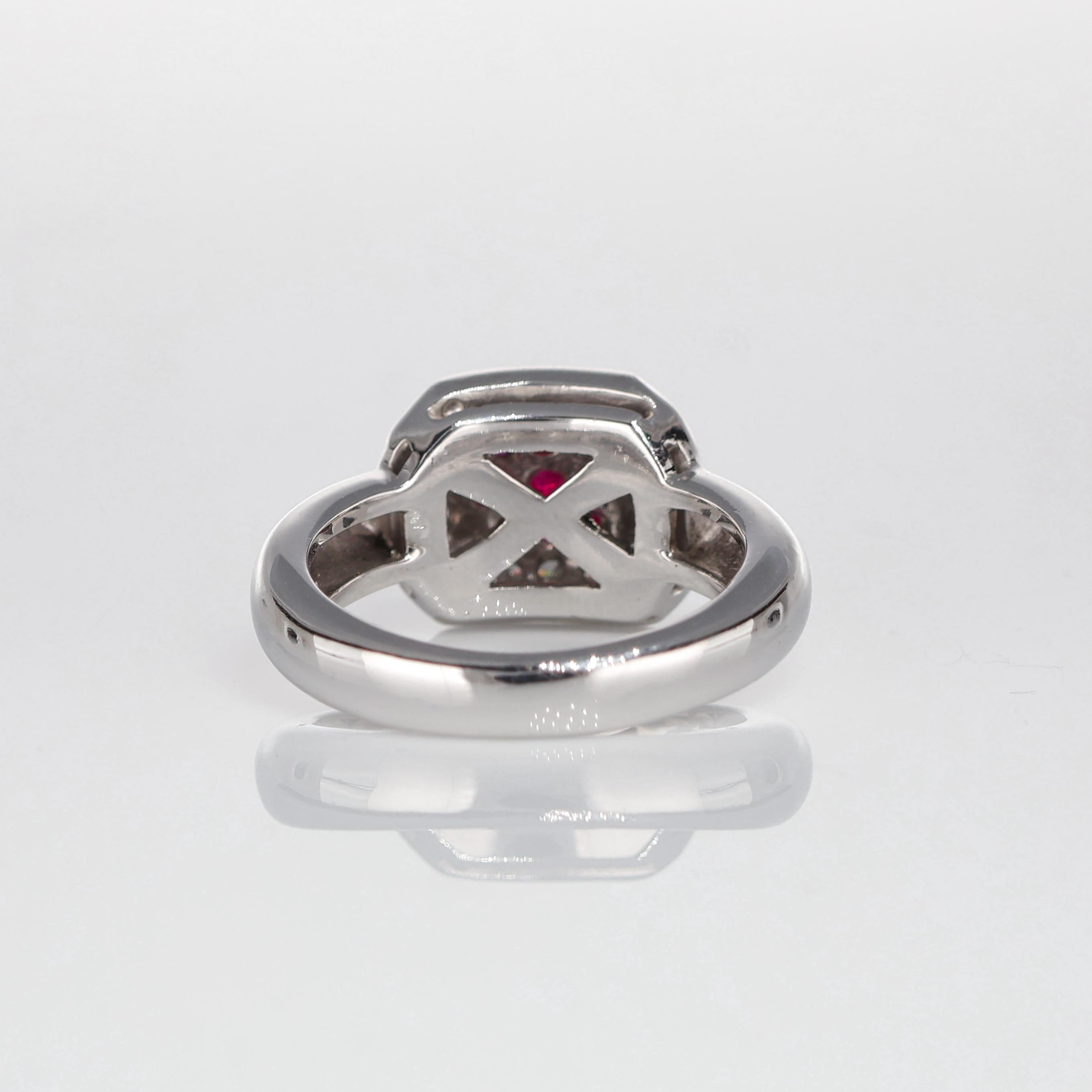 Women's or Men's White Gold Ring with Pave Diamonds and Rubies For Sale