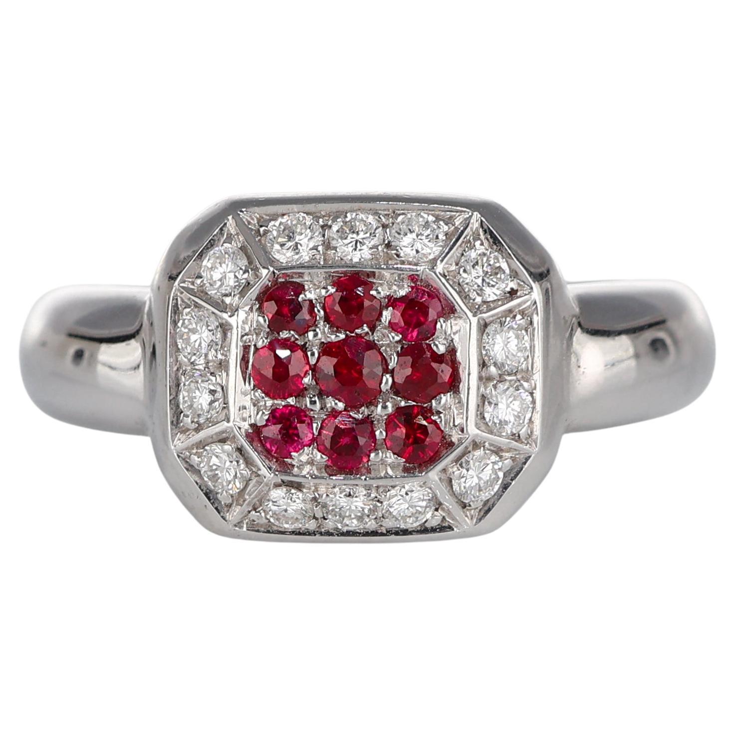 White Gold Ring with Pave Diamonds and Rubies
