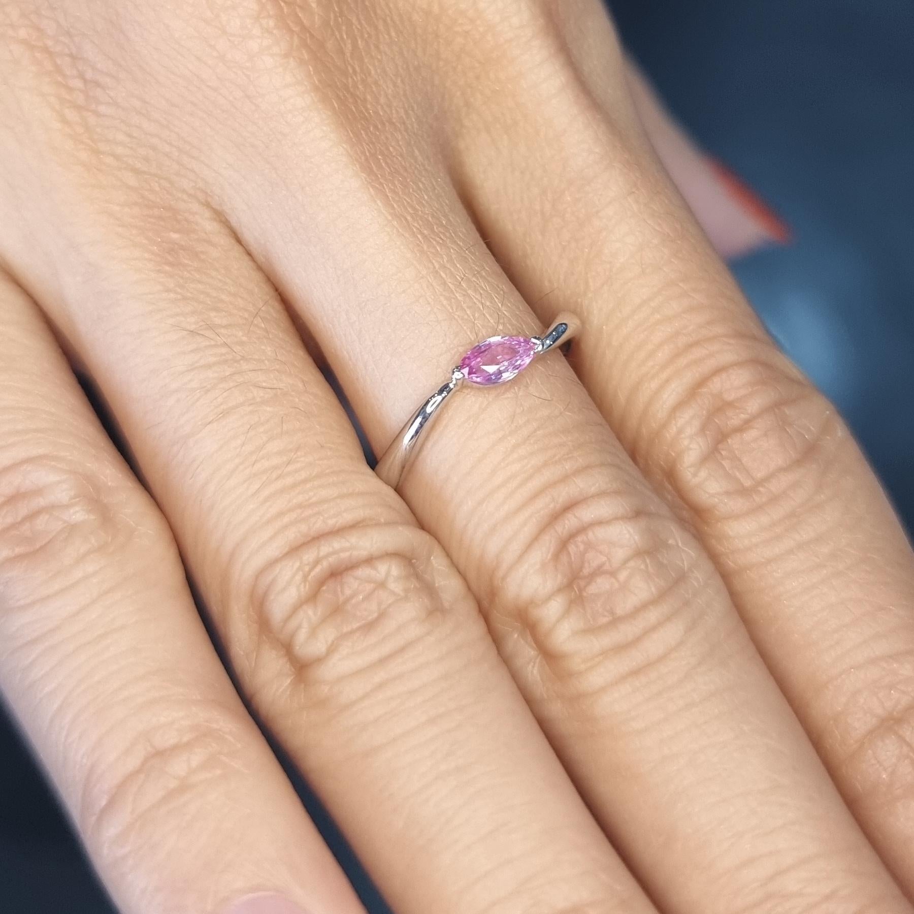 Women's White Gold Ring with Pink Marquise Sapphire For Sale