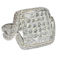 White Gold Ring With Princess Diamonds And Diamond Paving