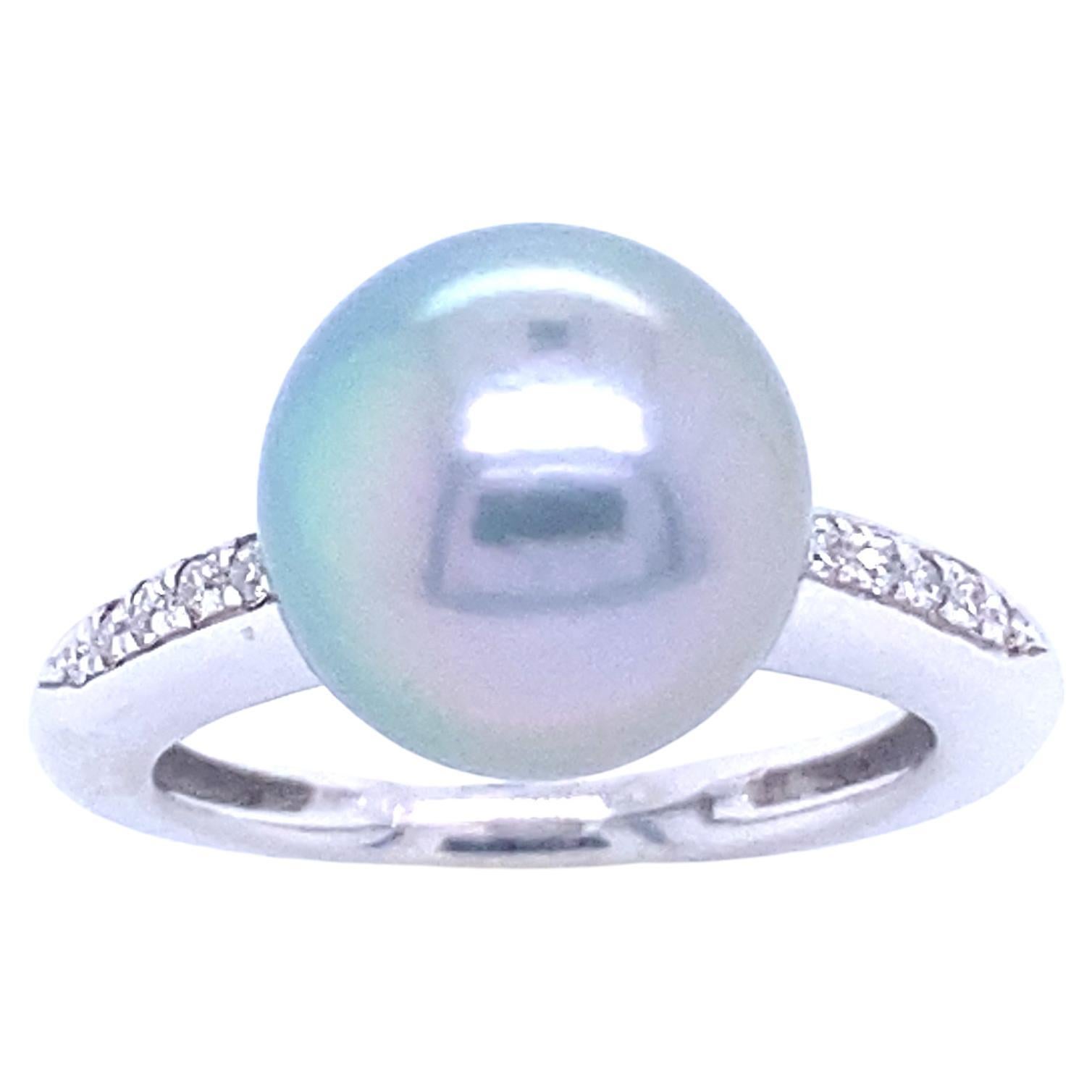 Bague en or blanc avec perle de Tahiti et diamants en vente