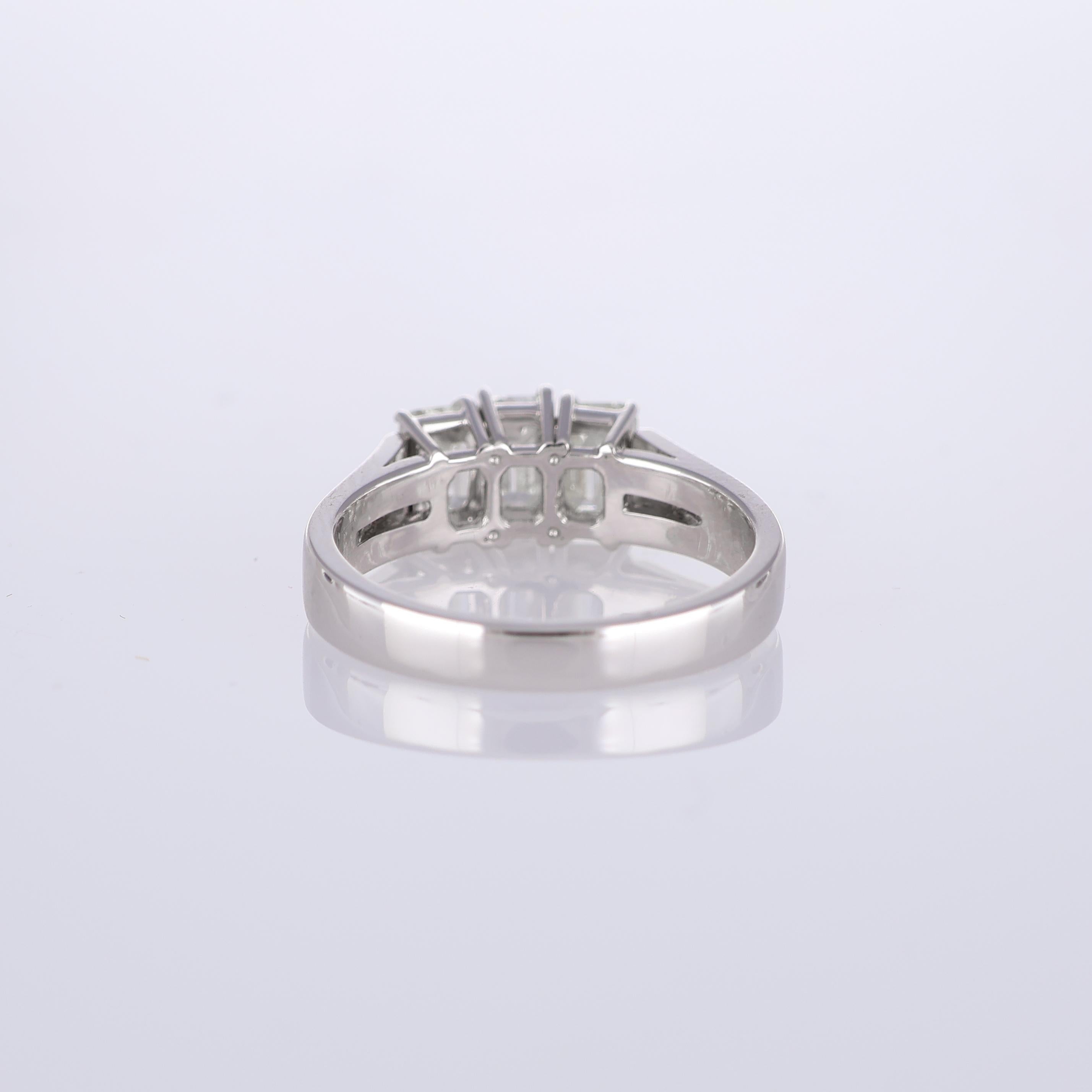 Women's or Men's White Gold Ring with Three Emerald-Cut Diamonds For Sale