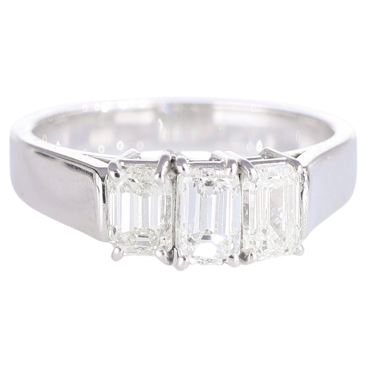 White Gold Ring with Three Emerald-Cut Diamonds