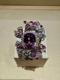Sicis Jewels Kunzite White Gold Cocktail Ring with Sapphires and Micromosaic