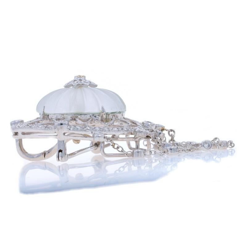Round Cut White Gold Rock Crystal Diamond Brooch/Enhancer Pendant Pin 18k Carved.67ctw Pin For Sale