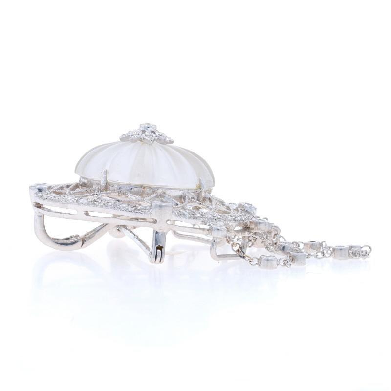 White Gold Rock Crystal Diamond Brooch/Enhancer Pendant Pin 18k Carved.67ctw Pin In New Condition For Sale In Greensboro, NC