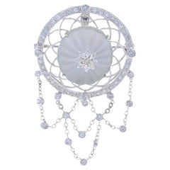 White Gold Rock Crystal Diamond Brooch/Enhancer Pendant Pin 18k Carved.67ctw Pin