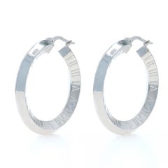 White Gold Roman Numeral Hoop Earring 14k Knife Edge Pierced