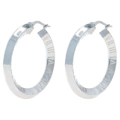 White Gold Roman Numeral Hoop Earring 14k Knife Edge Pierced