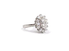 White Gold Round and Asscher Cut Diamond Vintage Cluster Ring