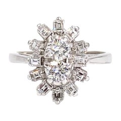 White Gold Round and Asscher Cut Diamond Vintage Cluster Ring