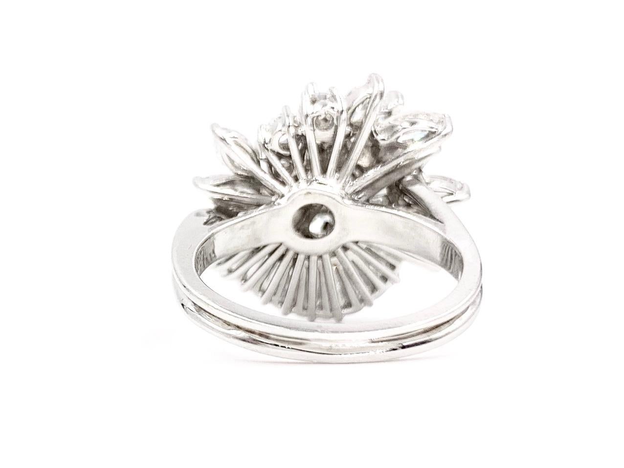 Women's White Gold Round and Fancy Cut Diamond Spray Ring For Sale
