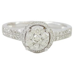 White Gold Round Brilliant Cut Diamond Fashion Cluster Halo Engagement Ring
