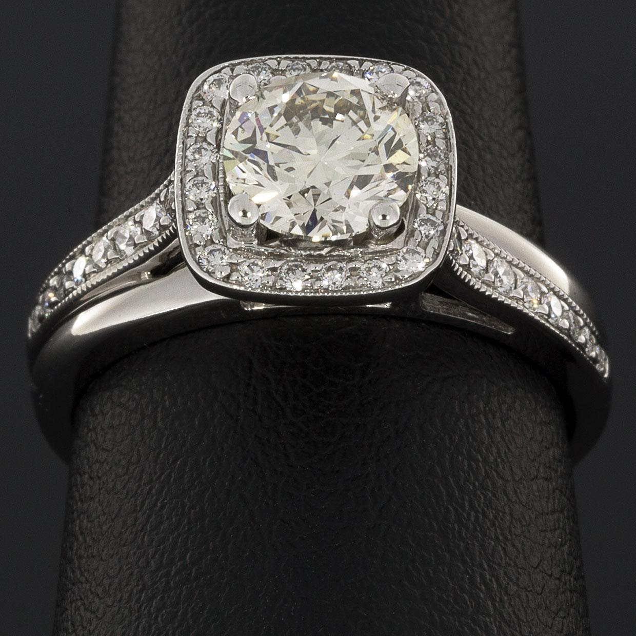 White Gold Round Diamond Bypass Halo Engagement Ring In Excellent Condition In Columbia, MO