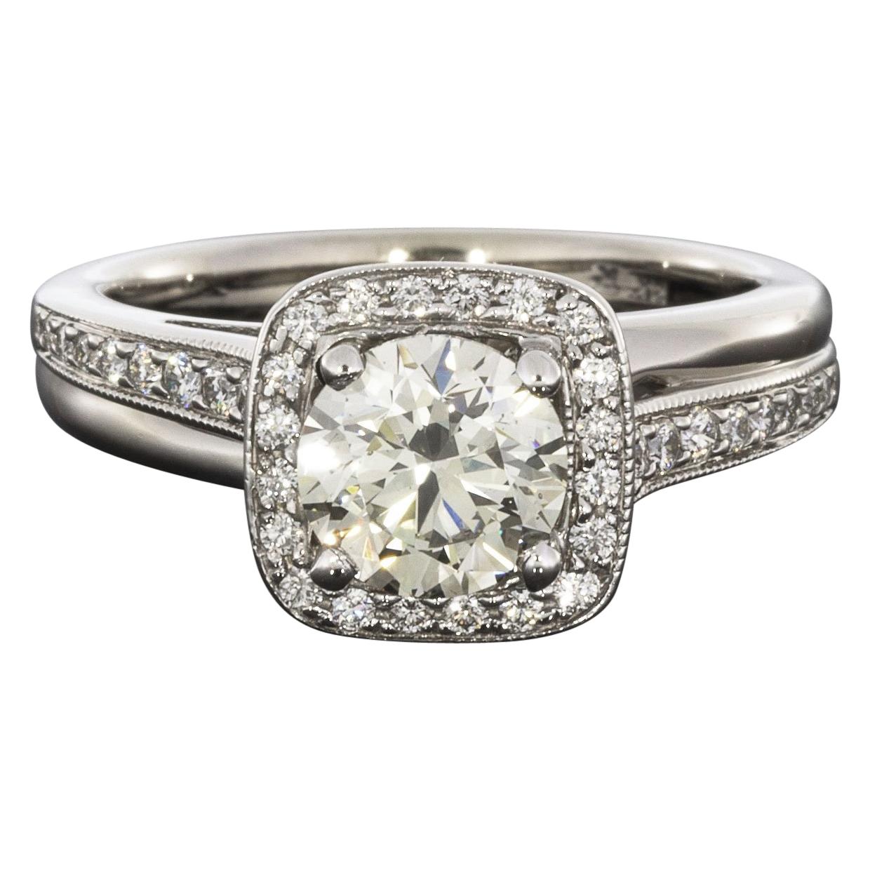 White Gold Round Diamond Bypass Halo Engagement Ring