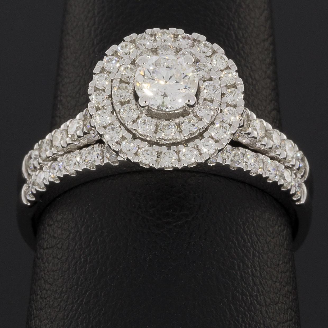 Round Cut White Gold Round Diamond Double Halo Engagement Ring Wedding Set