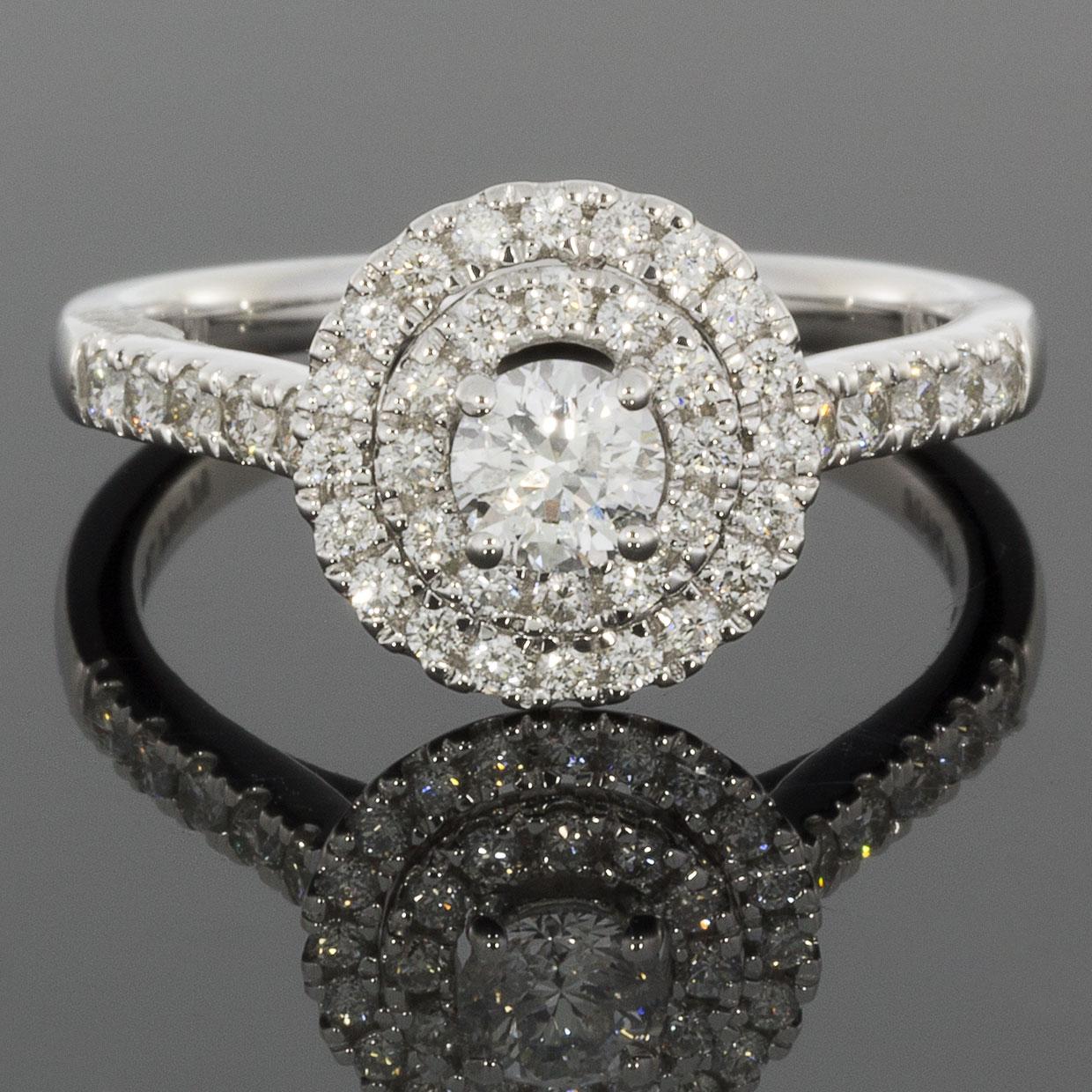 White Gold Round Diamond Double Halo Engagement Ring Wedding Set 1