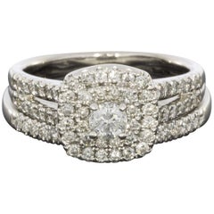 Used White Gold Round Diamond Double Halo Engagement Ring Wedding Set