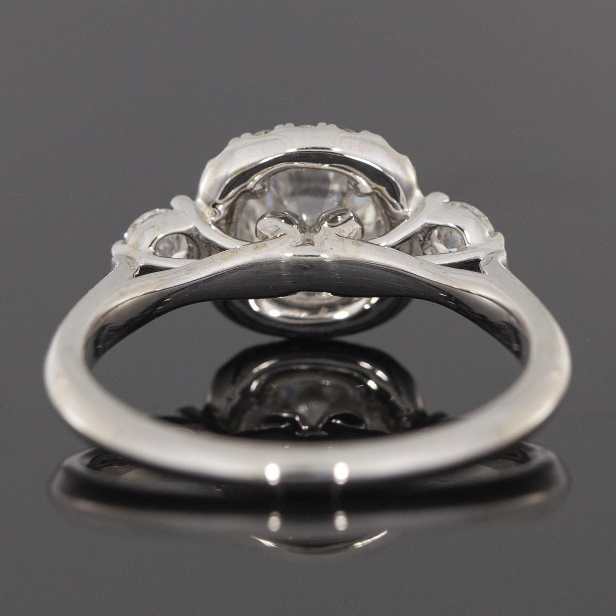 Round Cut White Gold 1.50 Carat Round Diamond Halo 3 Stone Engagement Ring