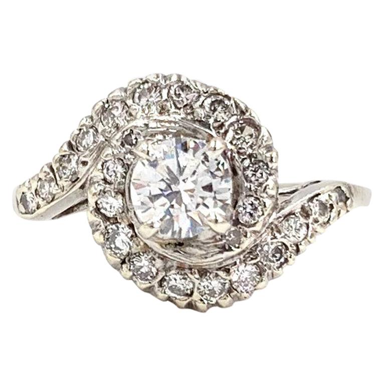 White Gold Round Diamond Vintage Swirl Bypass Style Ring For Sale