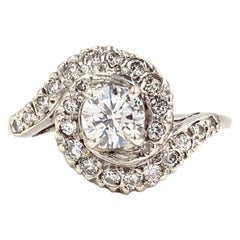 White Gold Round Diamond Vintage Swirl Bypass Style Ring