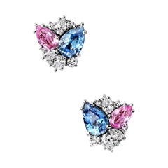 White Gold Round Diamonds Pear Cut Sapphire Earrings “Classic”