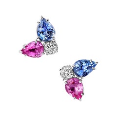 White Gold Round Diamonds Pear Cut Sapphire Earrings “Classic”