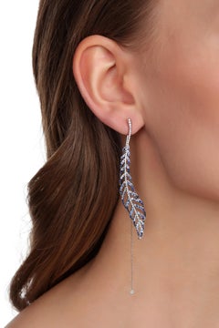 White Gold Round Diamonds Round Cut Sapphire Earrings “Classic”