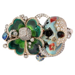 White Gold Round Full Cut Diamonds Ring “Lucky Scull”