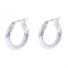 White Gold Round Hoop Earrings - 14k Pierced