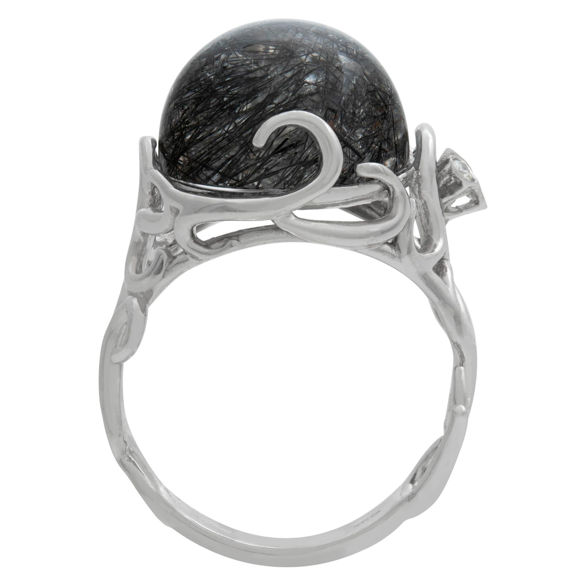 White gold routiled quartz ring with diamond accents In Excellent Condition In Surfside, FL