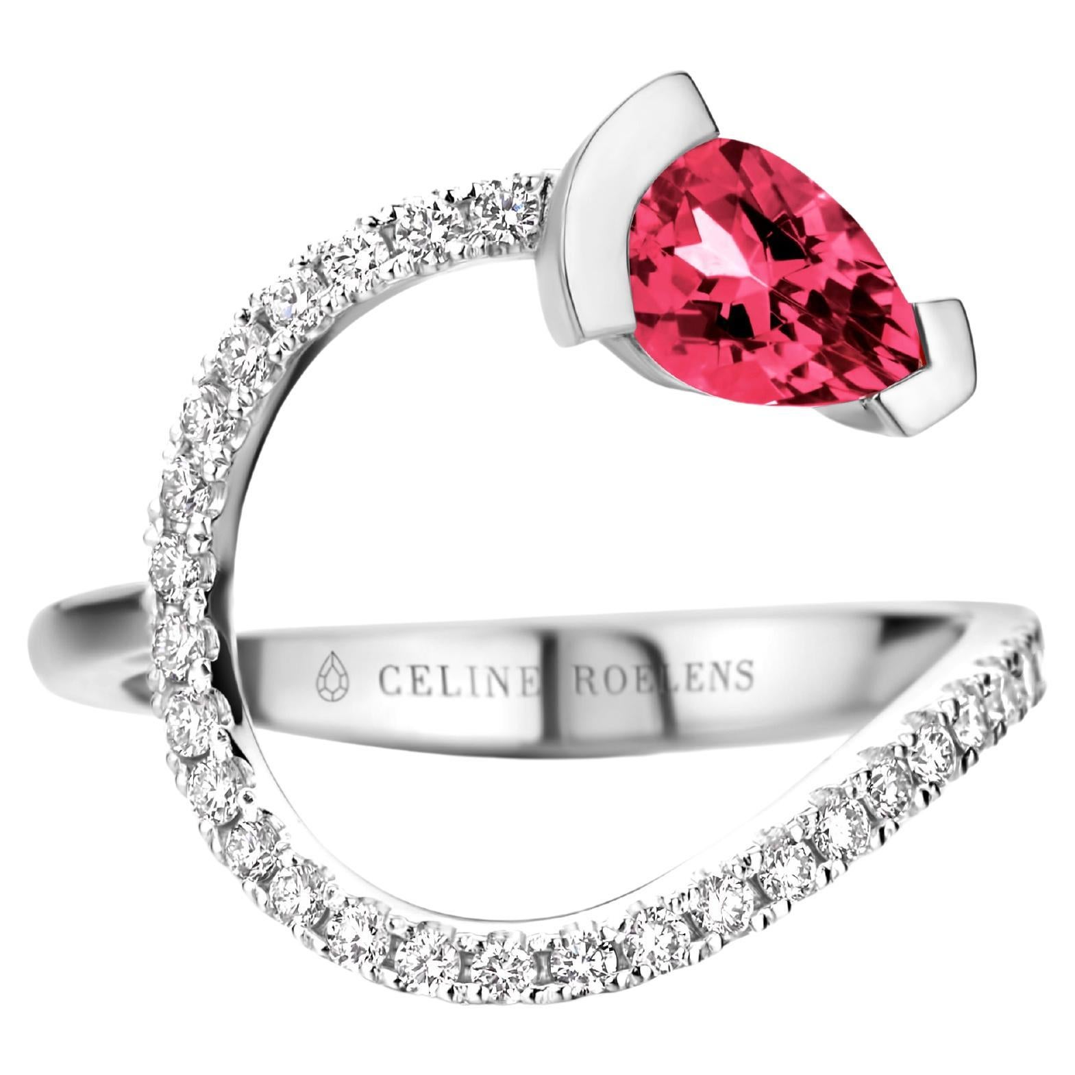 White Gold Rubelite Diamond Cocktail Ring For Sale