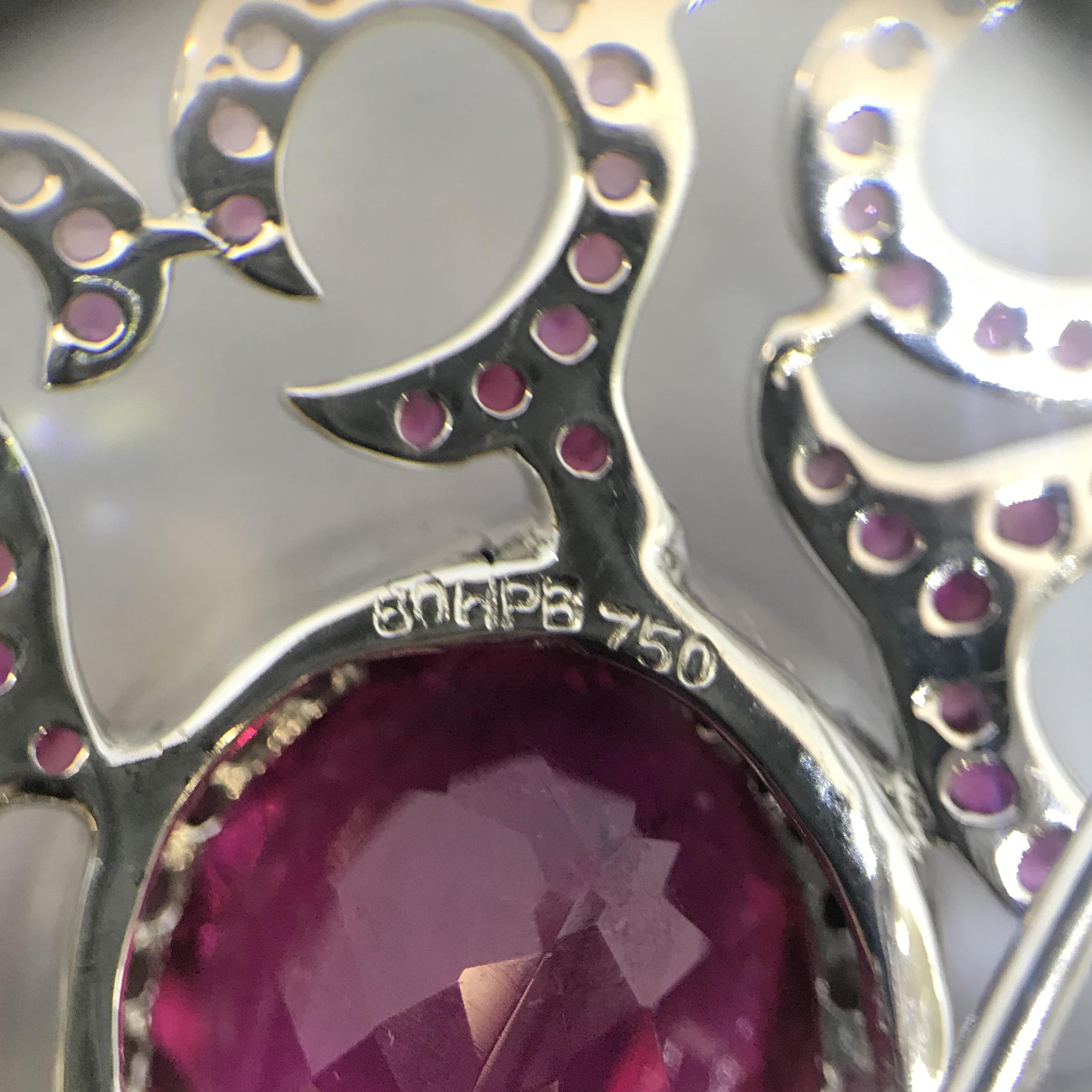 White Gold, Rubellite, Ruby, Pink Sapphire Diamond Pendant/Brooch For Sale 2
