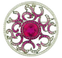 White Gold, Rubellite, Ruby, Pink Sapphire Diamond Pendant/Brooch