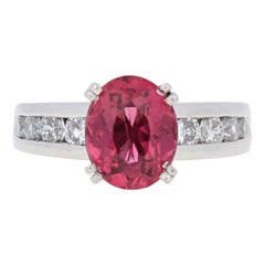 White Gold Rubellite Tourmaline and Diamond Ring, 18 Karat Oval Cut 4.24 Carat