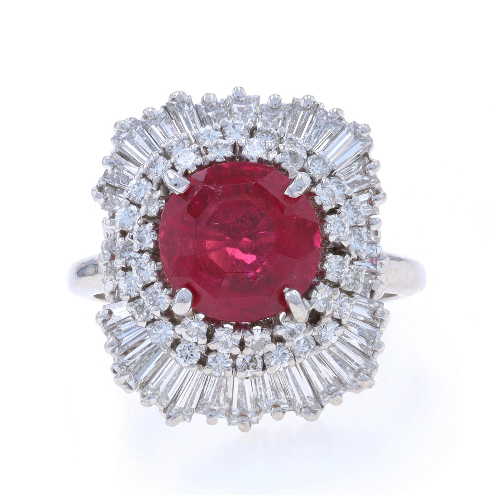 Size: 6
Sizing Fee: Up 3 sizes for $50 or Down 1 size for $40

Era: Vintage

Metal Content: 14k White Gold (band) & Platinum (top)

Stone Information

Natural Rubellite Tourmaline
Carat(s): 2.72ct
Cut: Round
Color: Pink

Natural Diamonds
Carat(s):