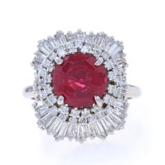 White Gold Rubellite Tourmaline Diamond Vintage Ballerina Halo Ring 14k 4.80ctw