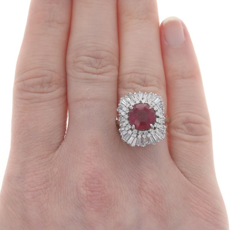 Round Cut White Gold Rubellite Tourmaline Diamond Vintage Ballerina Halo Ring 14k 4.80ctw For Sale