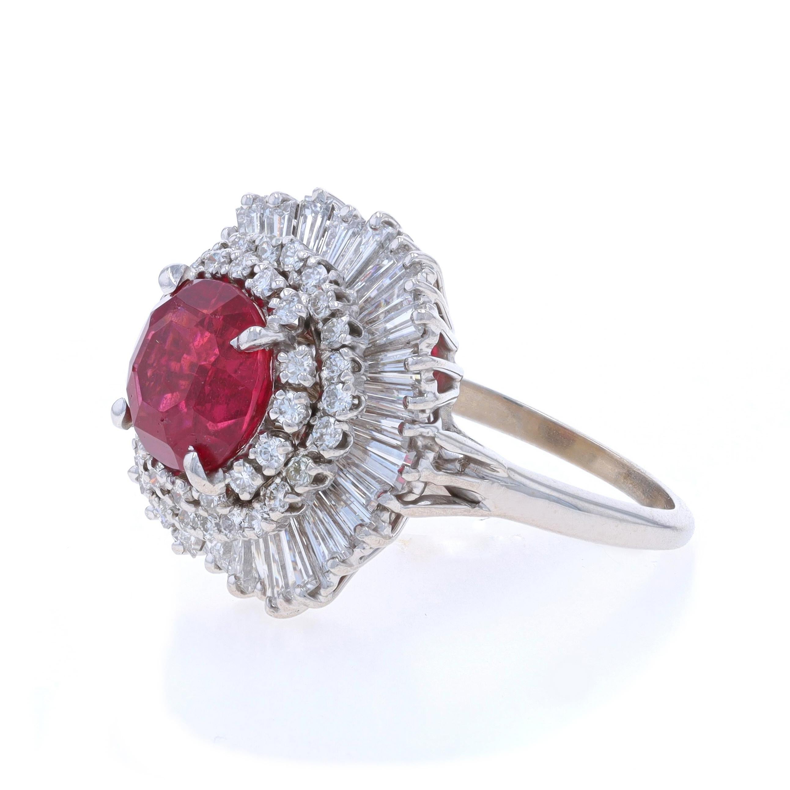 White Gold Rubellite Tourmaline Diamond Vintage Ballerina Halo Ring 14k 4.80ctw In Good Condition For Sale In Greensboro, NC