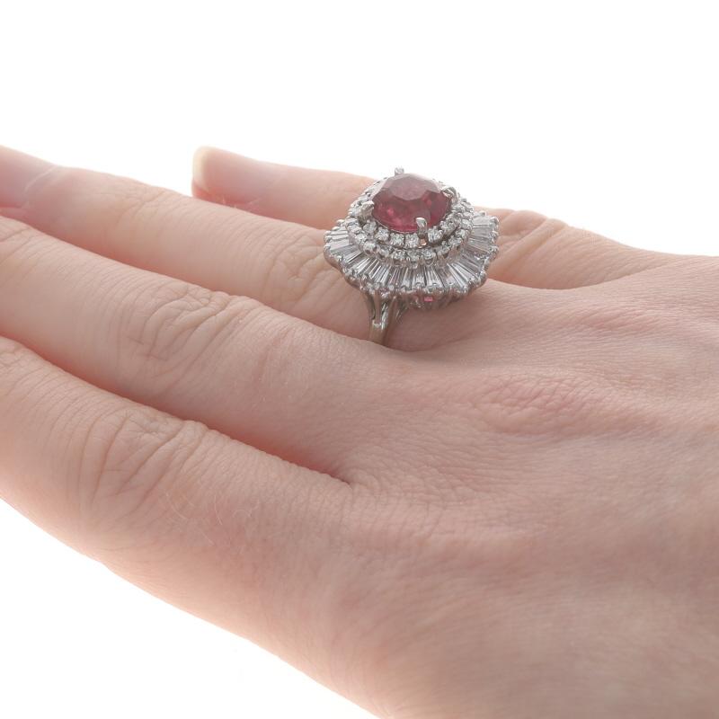 Women's White Gold Rubellite Tourmaline Diamond Vintage Ballerina Halo Ring 14k 4.80ctw For Sale