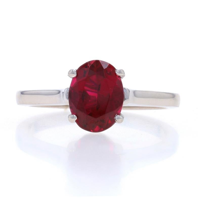 Size: 6
Sizing Fee: Up 3 sizes for $25 or Down 2 sizes for $25

Metal Content: 14k White Gold

Stone Information
Natural Rubellite Tourmaline
Carat(s): 1.68ct
Cut: Oval
Color: Pinkish Red

Total Carats: 1.68ct

Style: Solitaire
Features: Cathedral