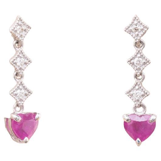 White Gold Rubies and Diamonds Earrings For Sale