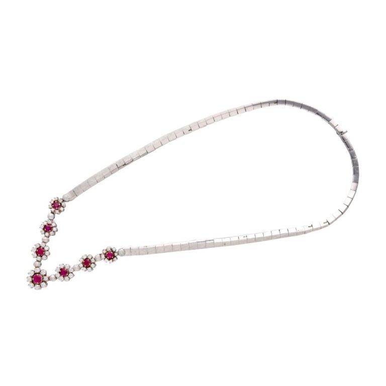 White Gold, Ruby and Diamond Necklace In Excellent Condition For Sale In New York, US
