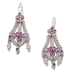 White Gold, Ruby, and Diamond Chandelier Earrings