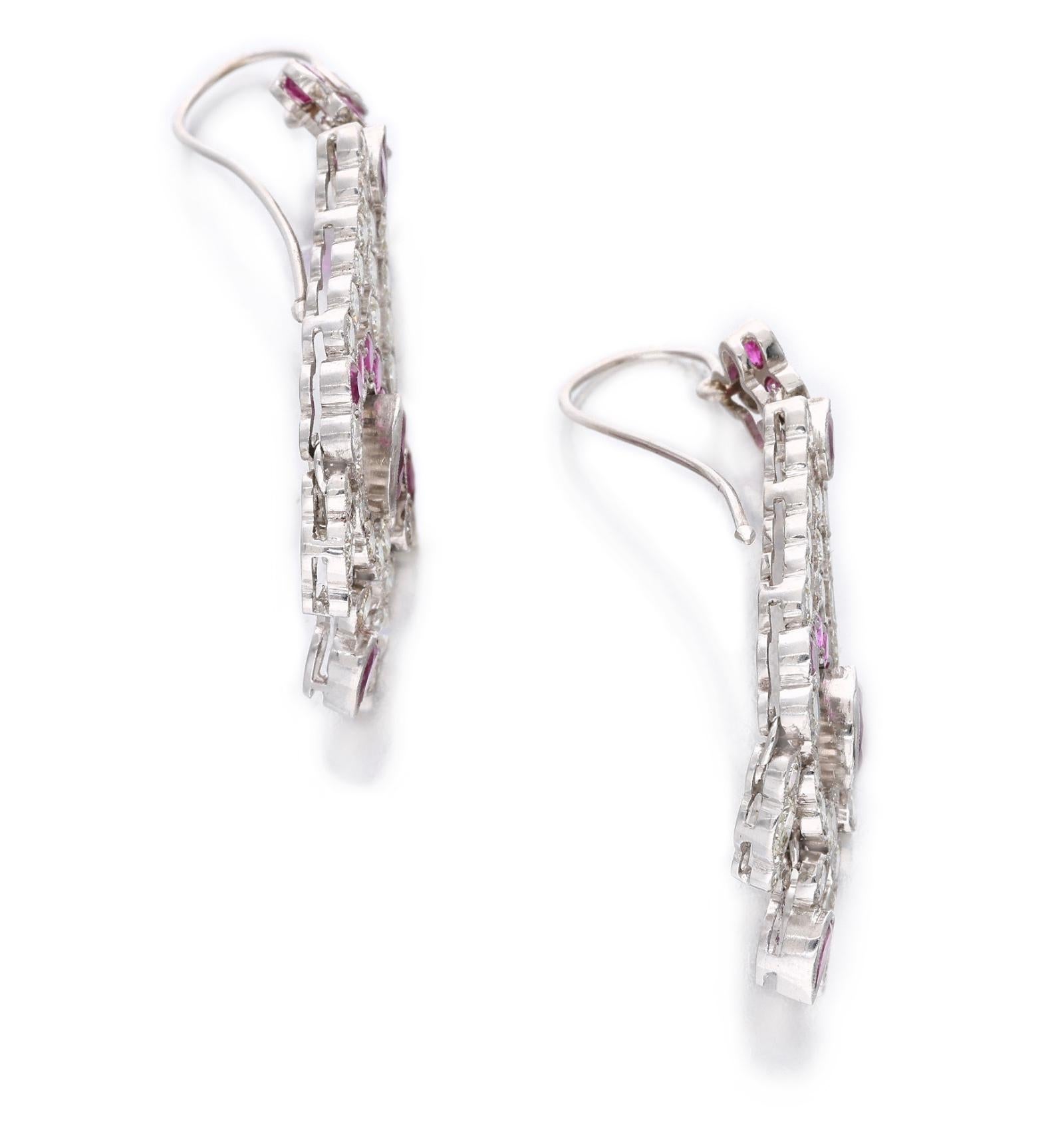 Women's White Gold, Ruby, and Diamond Chandelier Earrings For Sale